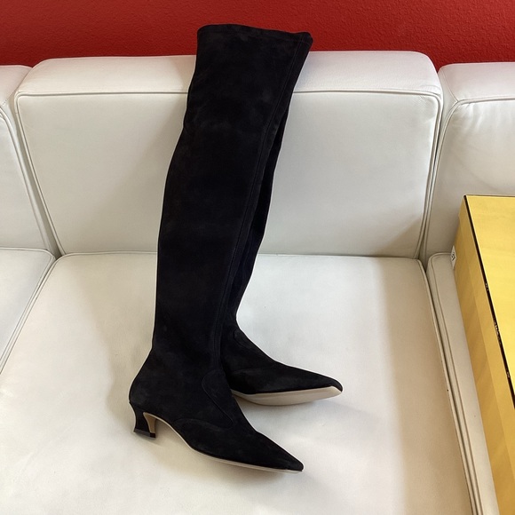 Fendi Black Suede Kitten Heel Over-the-Knee Boots SZ 8.5/38.5 - Picture 4 of 16